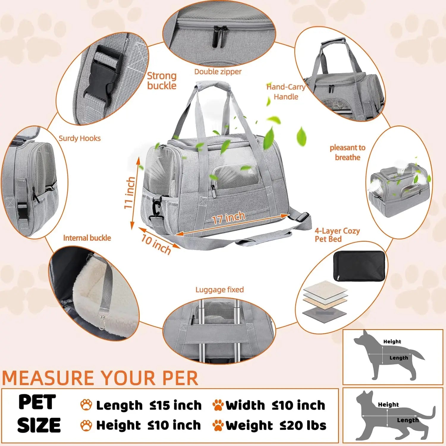 Airline Approved Pet Carrier Soft Sided Cat Dog Travel Bag Breathable Mesh Portable Foldable Puppy Kitten Transport Pouch Under