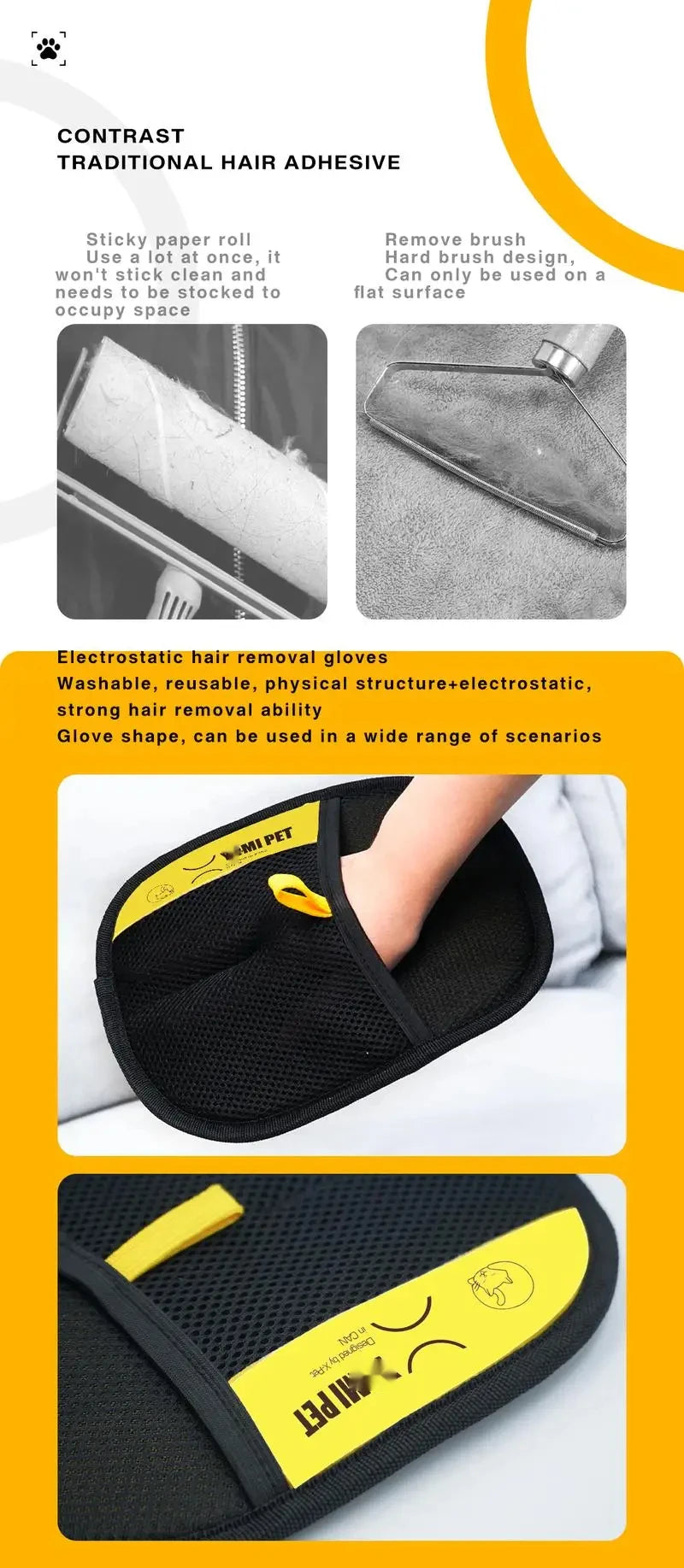Animal hair glove Electrostatic gloves Two-way brush pet hair removal glove for cats dogs clothes furniture  electrostatic