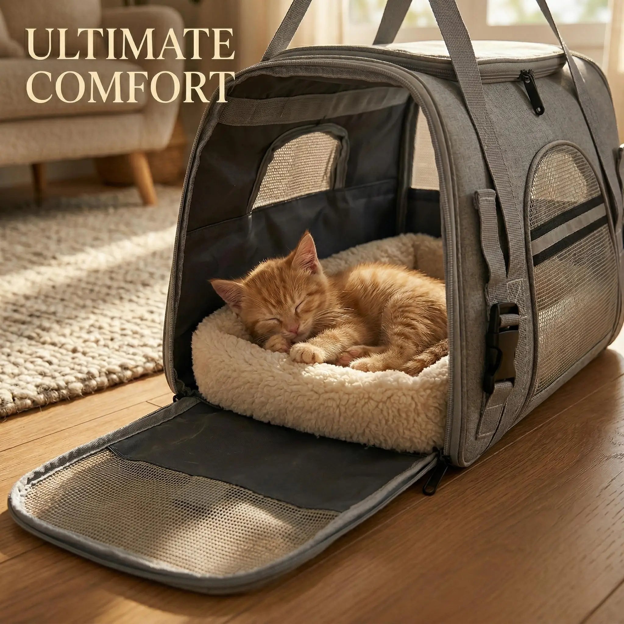 Airline Approved Pet Carrier Soft Sided Cat Dog Travel Bag Breathable Mesh Portable Foldable Puppy Kitten Transport Pouch Under