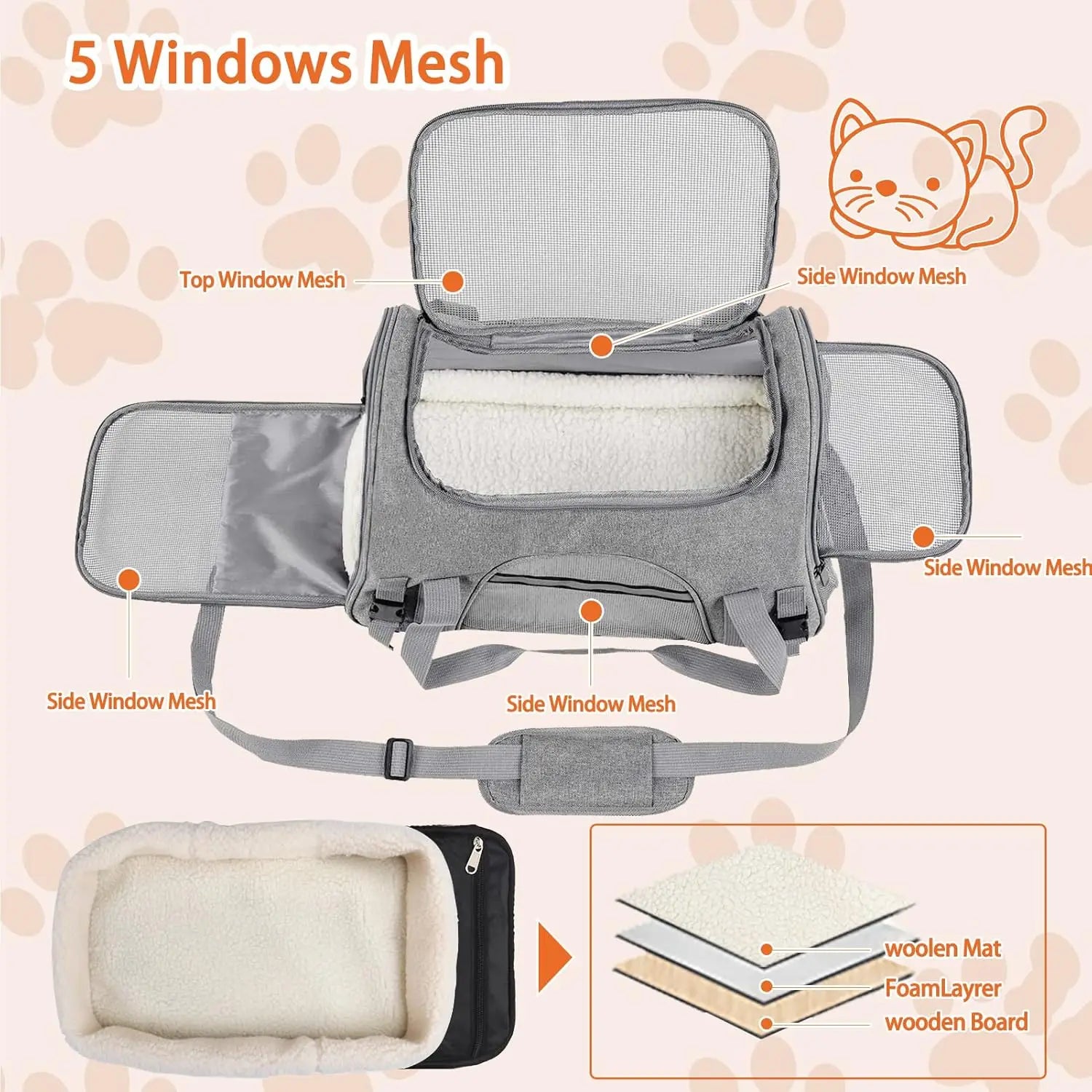 Airline Approved Pet Carrier Soft Sided Cat Dog Travel Bag Breathable Mesh Portable Foldable Puppy Kitten Transport Pouch Under