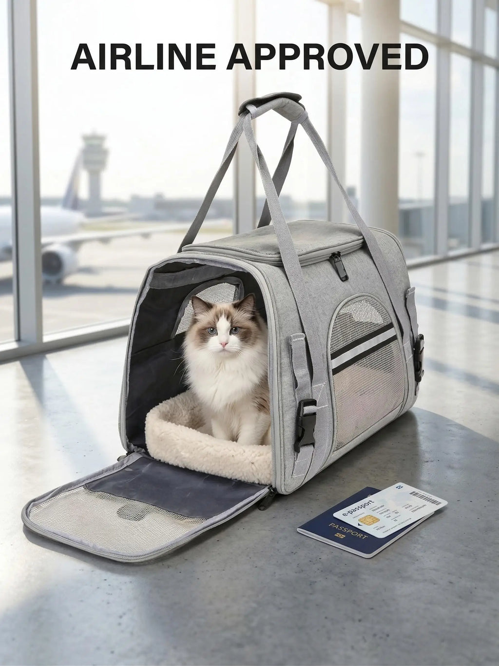 Airline Approved Pet Carrier Soft Sided Cat Dog Travel Bag Breathable Mesh Portable Foldable Puppy Kitten Transport Pouch Under