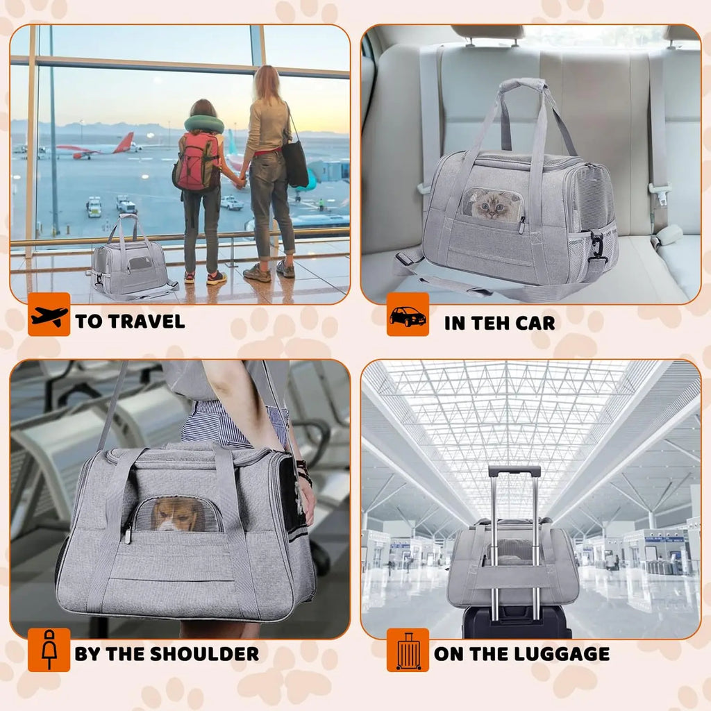 Airline Approved Pet Carrier Soft Sided Cat Dog Travel Bag Breathable Mesh Portable Foldable Puppy Kitten Transport Pouch Under