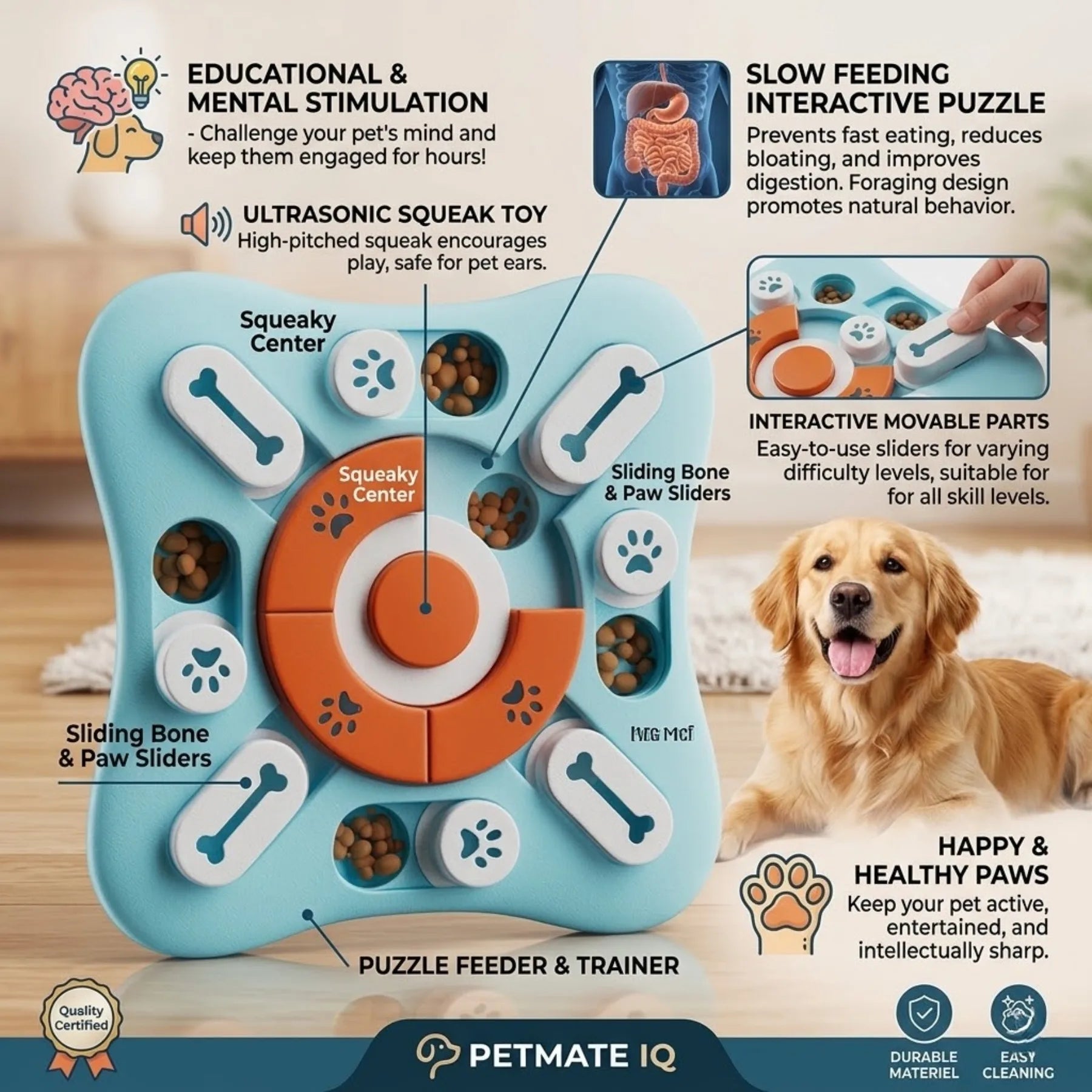 Cat and Dog Puzzle Feeding Toys Interactive Mental Brain Training Fun Snack Dispenser Toys