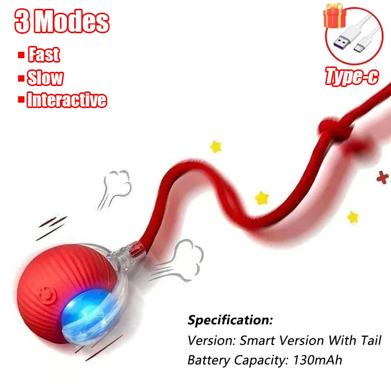 Dog Interactive Ball Toys Infrared Automatic Rolling Ball Tail Rechargeable Smart Pet Electric Toy Cat Training Imitate Mouse